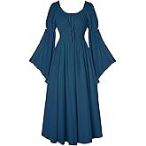 Scarlet Darkness Renaissance Dress for Women Medieval Peasant Dress Long Bell Sleeve Dresses