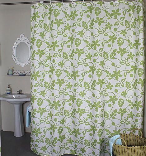 Waterproof Fabric Shower Curtain Liner by Heavy Duty Mildew Resistant Washable Eco Friendly Polyester Decor Leaves with Rust Proof Grommets and Premium Quality Hooks - Standard 72 x 72, Green White