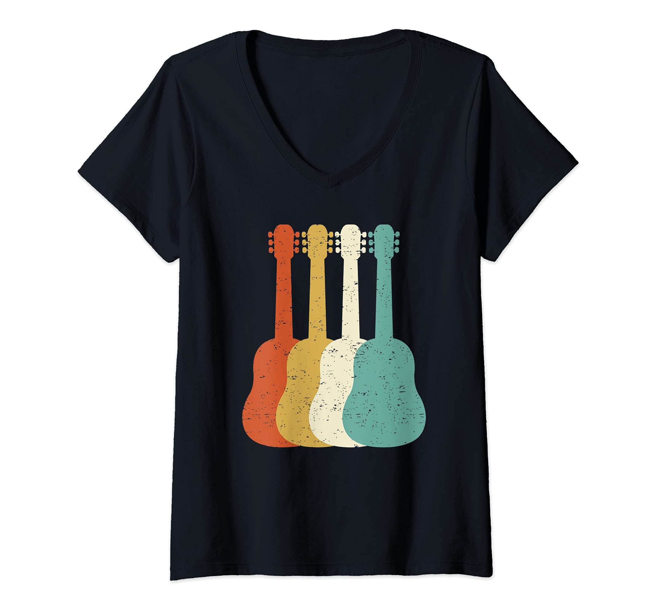 Womens Retro Guitar Player Saying Guitarist I Vintage Guitars V-Neck T-Shirt