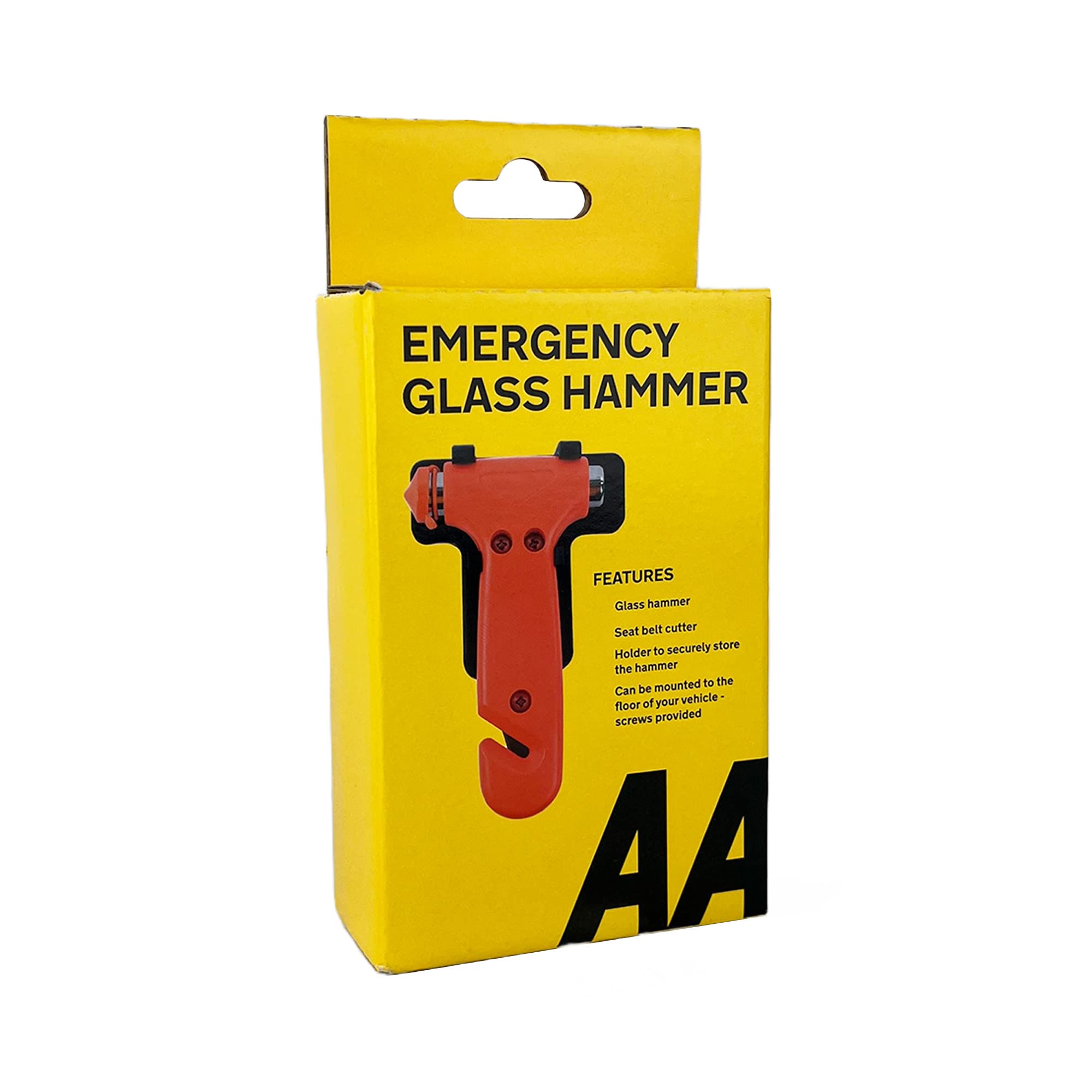 AA Emergency Car Window/Glass Hammer Seatbelt Cutter Rescue Tool AA6240 - Essential For Quick Vehicle Escape โ With Mounting Screws And Bracket, Red