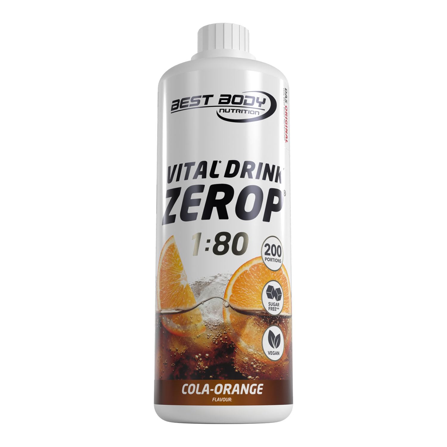 Best Body Nutrition ZEROP Vital Zuckerfreies Getränkekonzentrat Sirup Cola Orange Ohne Aspartam 1 L ergibt 80 L Getränk Fitness Drink mit Vitaminen B1 B6 Niacin Kalorienarm Wassersprudler
