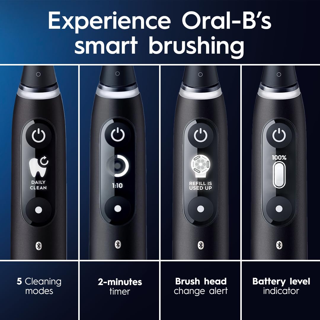 Oral-B iO Series 7G Rechargeable Electric Toothbrush with Visible Pressure Sensor to Protect Gums, 2 Min Timer, 5 Cleaning Settings, 2 Replacement Toothbrush Heads, and Travel Case, Blue