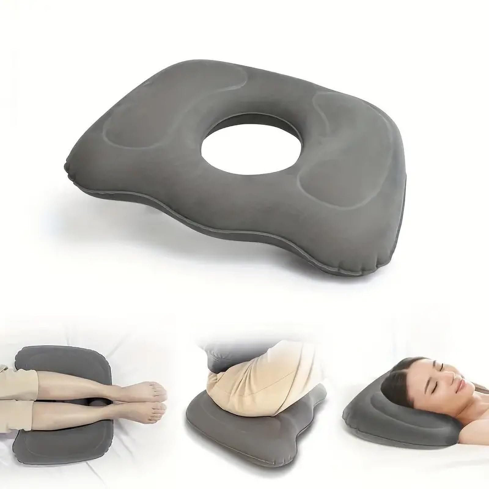 NCONCO Inflatable Donut Cushion, Portable Donut Pillow Seat Cushion, Pressure Relief Hemorrhoid Cushion, Ring Cushions for Women and Men, Blow Up Cushion Seat for Home, Office, Car, Daily Use, Grey