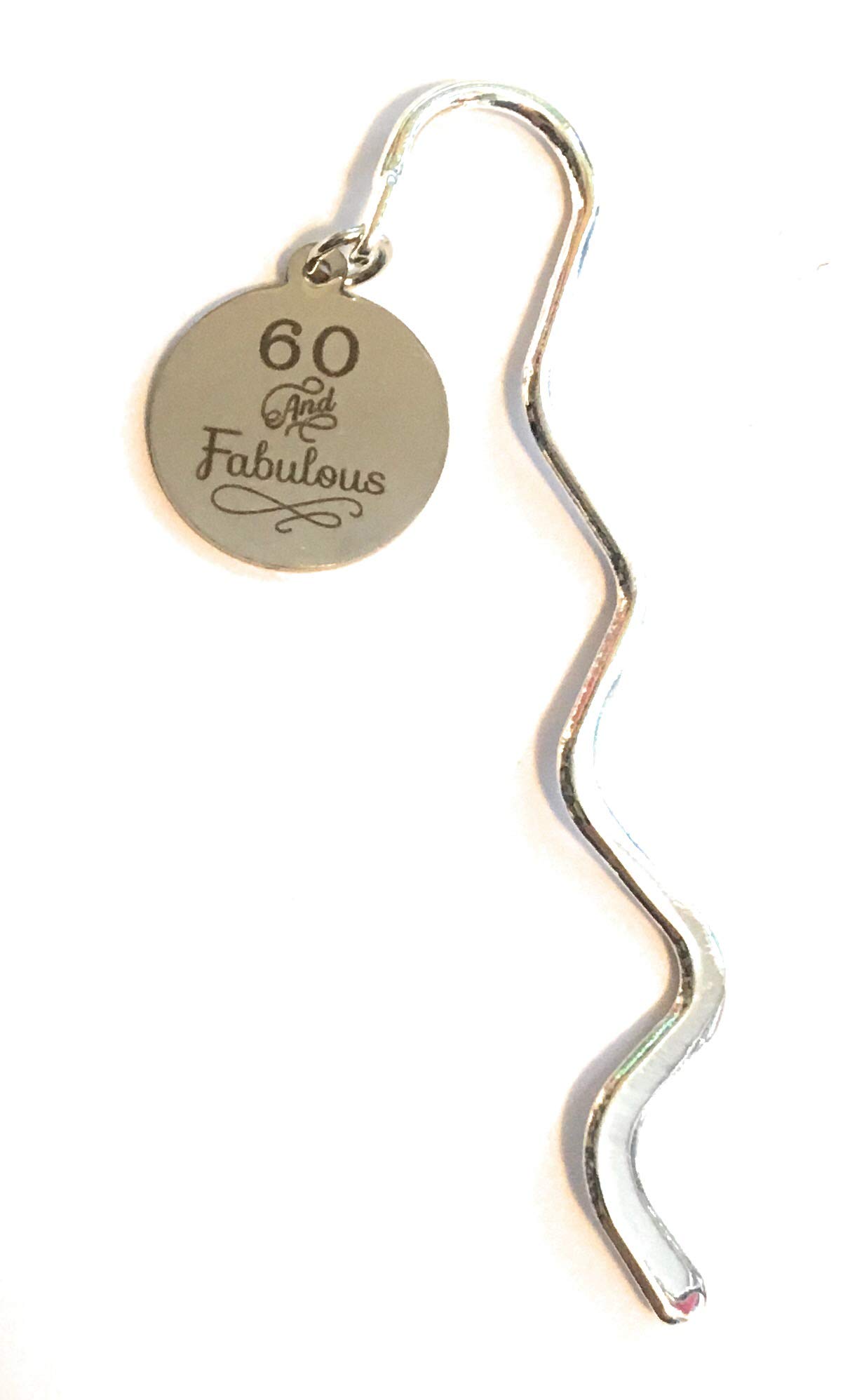 FizzyButton Gifts 60 and Fabulous Stainless Steel disc mini Bookmark in Gift Bag, for 60th Birthday