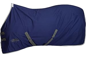 WeatherBeeta Cotton Show Sheet with Surcingles II Standard Neck, Dark Blue/Grey/White, 75"