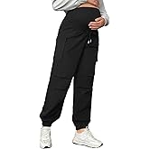 Cutecrop Womens Maternity Cargo Pants Over The Belly Pregnancy Joggers Sweatpants Causal Stretch Scrub Pants with Pockets
