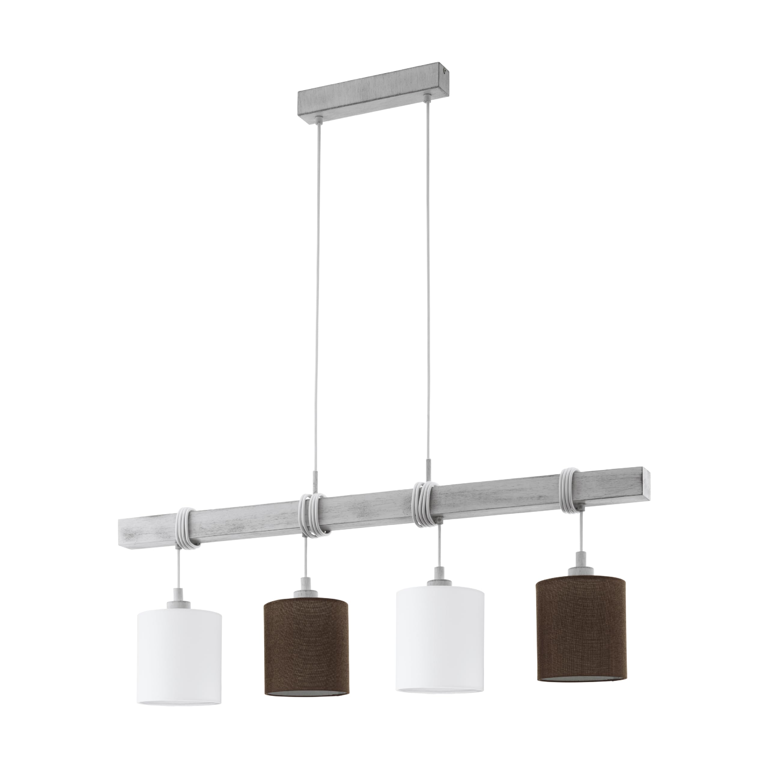 Eglo Pendant Light Townshend 2, 4-Light Hanging Lamp Vintage, Pendant Lamp Wood, Steel in White Patina and Textile, Linen in White, Brown, Dining Table Lamp, Living Room Hanging Light with E27 Socket