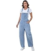 LONGBIIDA Women's Denim Overalls Barrel Wide Leg Loose Fit Bib Jean Romper Adjustable Strap Casual Jumpsuit