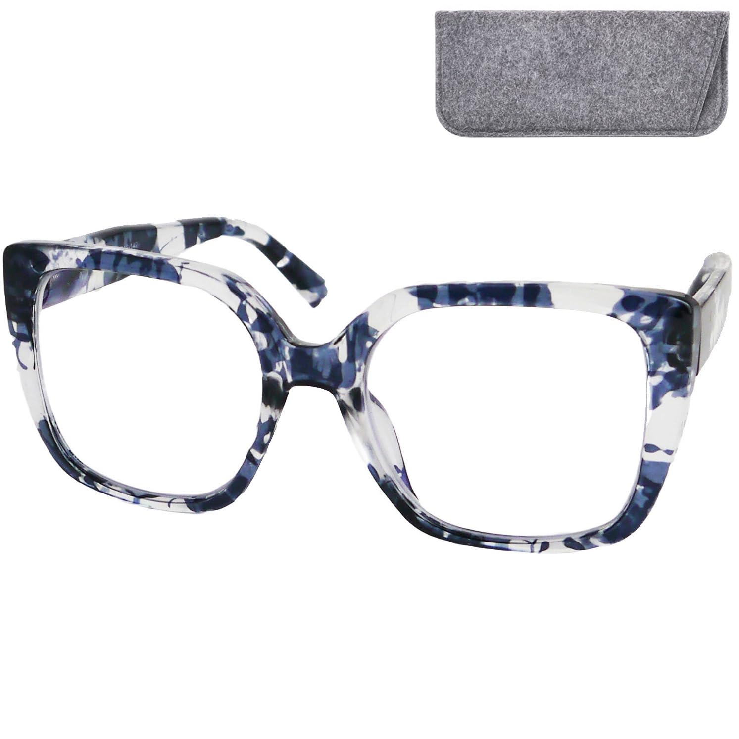 Mini Brille - Modern Reading Glasses Women with Thick Frame (Milky Leopard) and Large Butterfly Square Scratch-Resistant Lenses, Case included, Specs Oversize + 1.00 Magnification