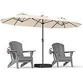 PatioKingdom 15FT Large Patio Umbrella with Base, Double Sided Rectangular Outdoor Umbrella with Sturdy Fiberglass Ribs, Market Umbrella for Pool,Garden,Backyard,Deck (Beige, 15FT)
