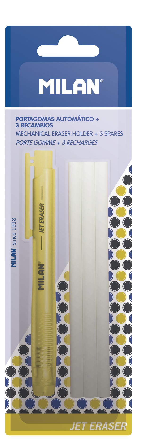 Milan Blíster portagomas automático Jet eraser + 3 gomas de recambio