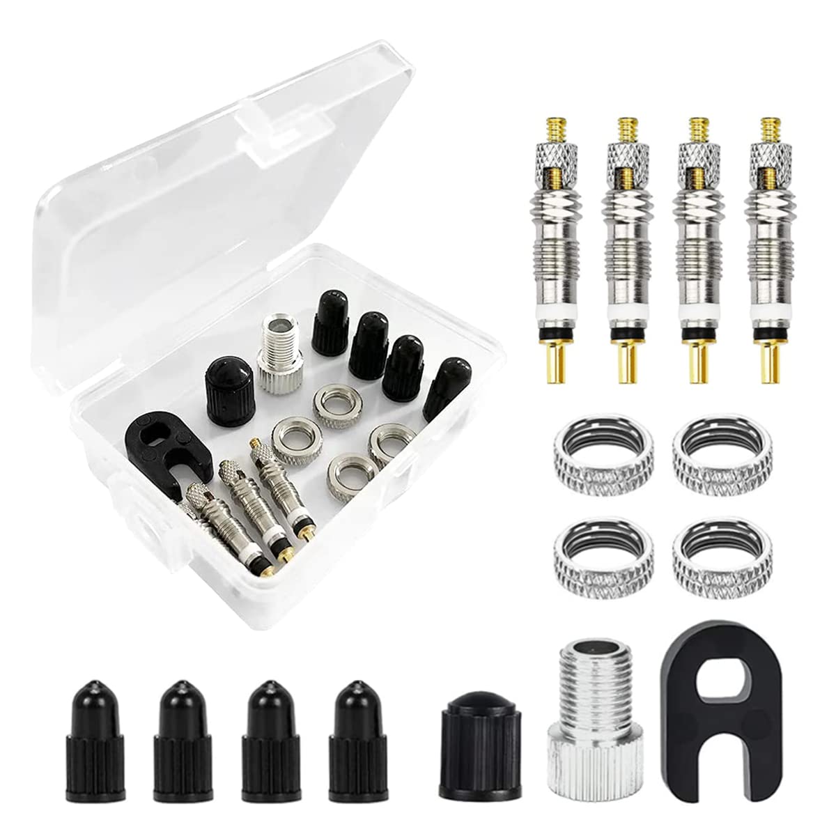15 Pcs Valve Core Replacement Set Brass Valve Adapter Valve Core Set Tubeless Bicycle Valve Adapter for Bicycles Road and MTB Bike