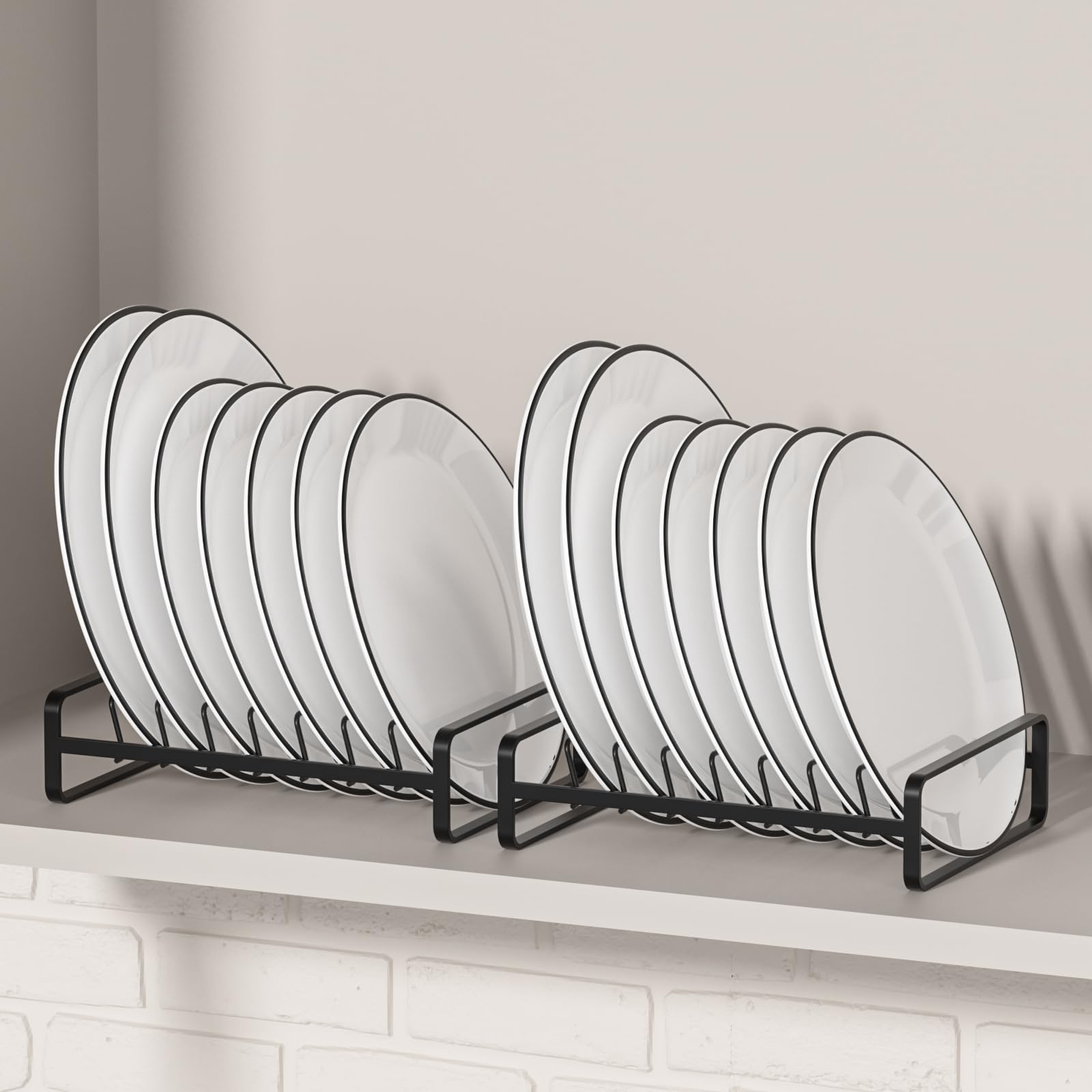 Photo 1 of 2 Pack Plate Holders Organizers 8 Slots Upright Cabinet Dish Drying Racks Metal Plate Stands (for 6In. 10In. Plates) Dish Organizers for Countertop and Cupboard(at Least 11.2in.Height) Black