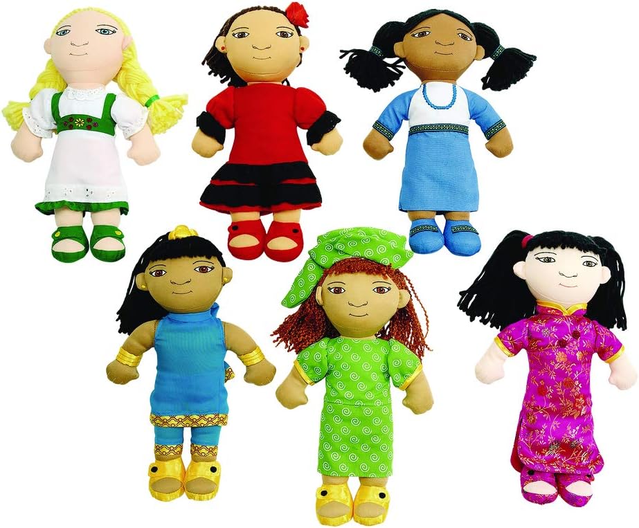 Excellerations 12-1/2 inch Soft Body World Friend Dolls, Girls, Set of 6, Baby Dolls, Kids Toys, Educational Toys, Gift for Girls and Boys, Ages 2 Years and Up
