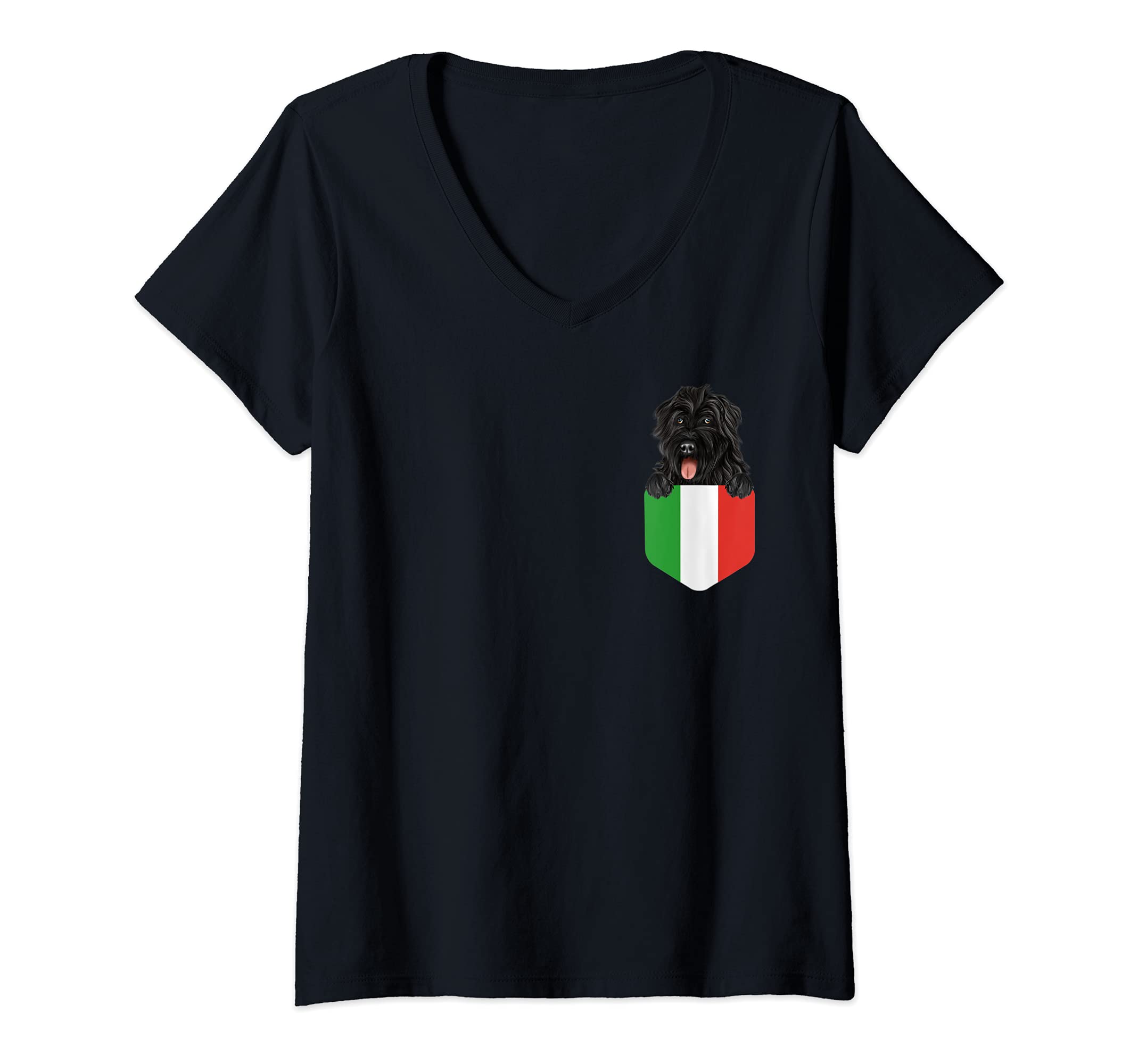 Womens Italy Flag Bouvier des Flandres Dog In Pocket V-Neck T-Shirt
