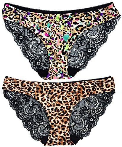 Leopard Print Sexy Womens Underwear Sexy Underwear for Women Lace Hipster Panties Set of 2