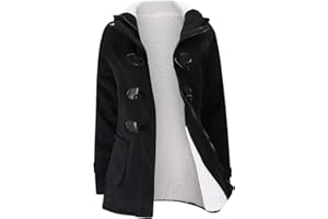 JiangWu Womens Fashion Horn Button Fleece Thicken Coat with Hood Winter Warm Jacket