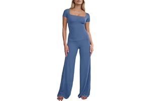 AGSEEM 2 Piece Sets for Women Summer Outfits Lounge Set Ribbed Knit Side Split Tracksuit Pajamas