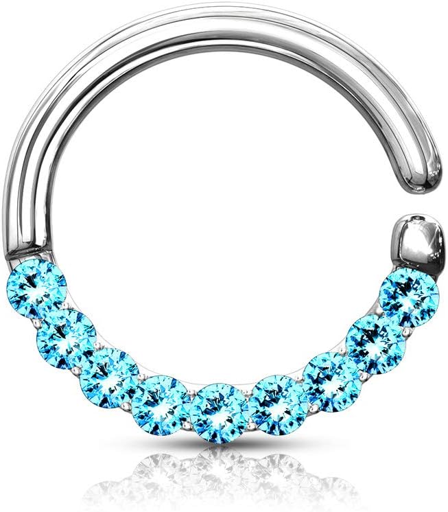 16GA (1.2mm) 5/16" (8mm) Half Circle Lined CZ Set Bendable Hoop Rings for Septum Ear Cartilage Daith N124
