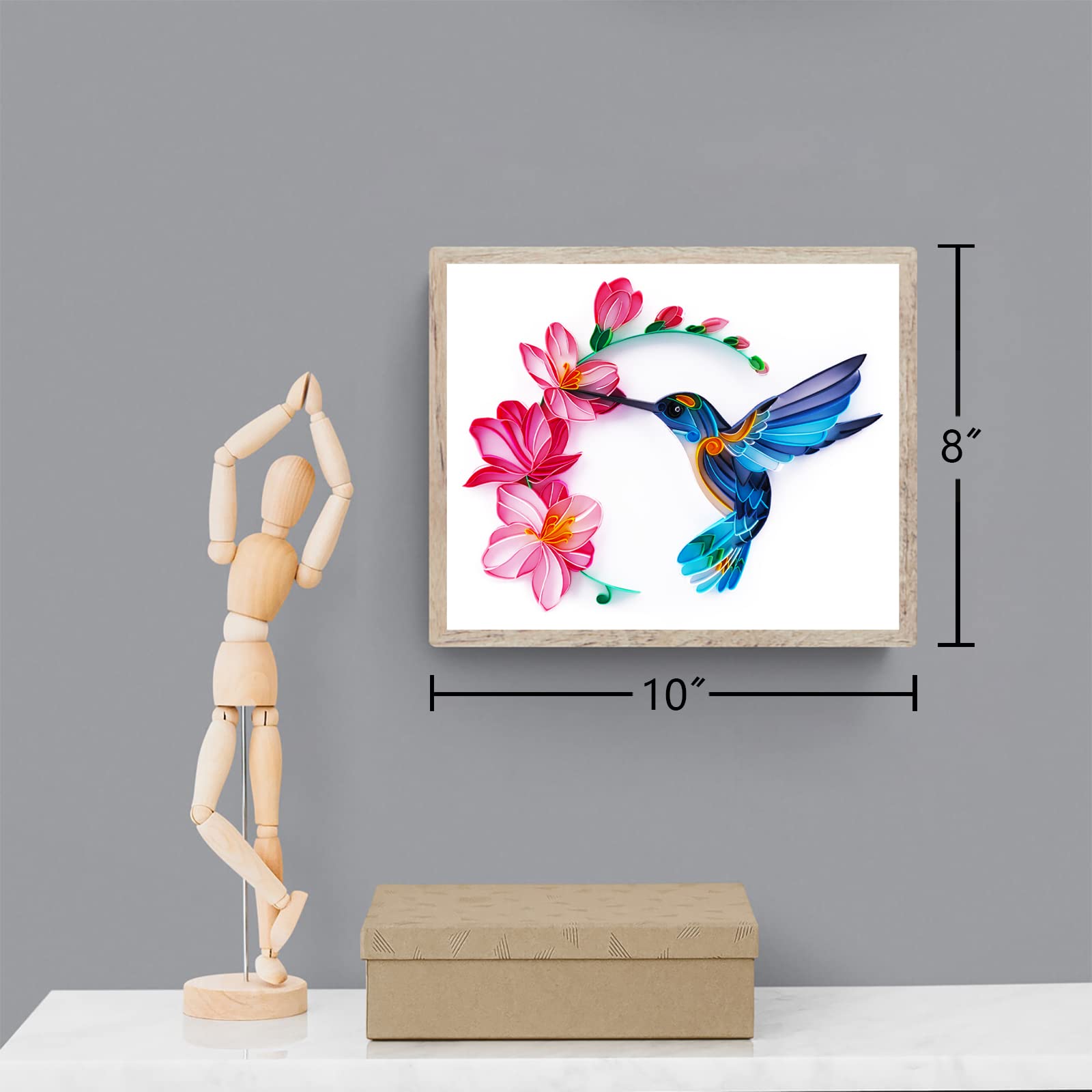 Uniquilling Quilling Kit, Paper Quilling Kits, 8 * 10-in Flower& Hummingbird Paper Filigree Kits with Quilling Tools& Using Manual, DIY Quilling Artwork Modern Wall Art for Living Room