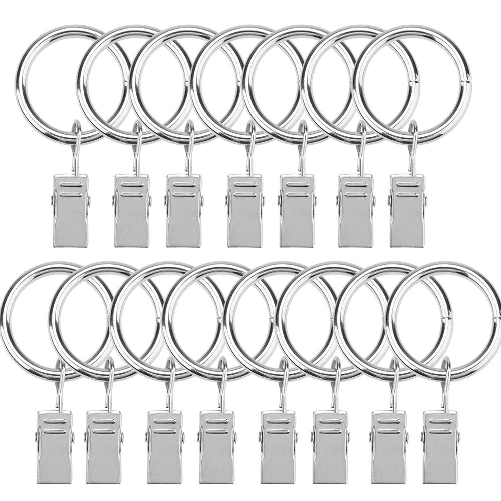 Curtain Rings with Clips Decorative Drapery Rings Rustproof Vintage 1 Inch Interior Diameter (15pcs, Silver)