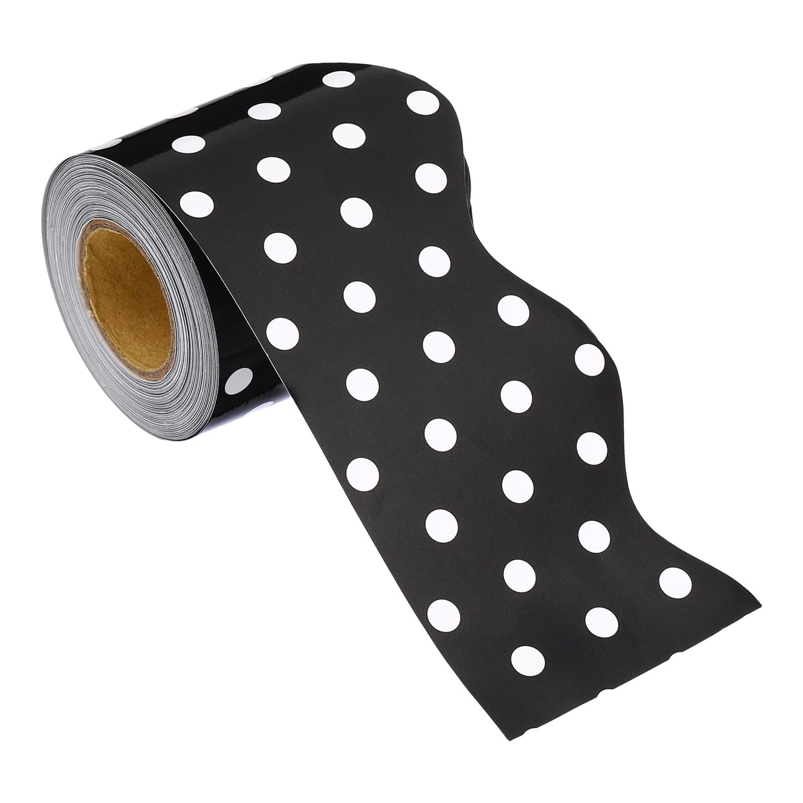 PATIKIL 2.24" x 32.8Ft Bulletin Board Border,White Dot Scalloped Trim Strips Wall Decor for Locker Classroom Cork Poster Black Board White Chalkboard, Black, White