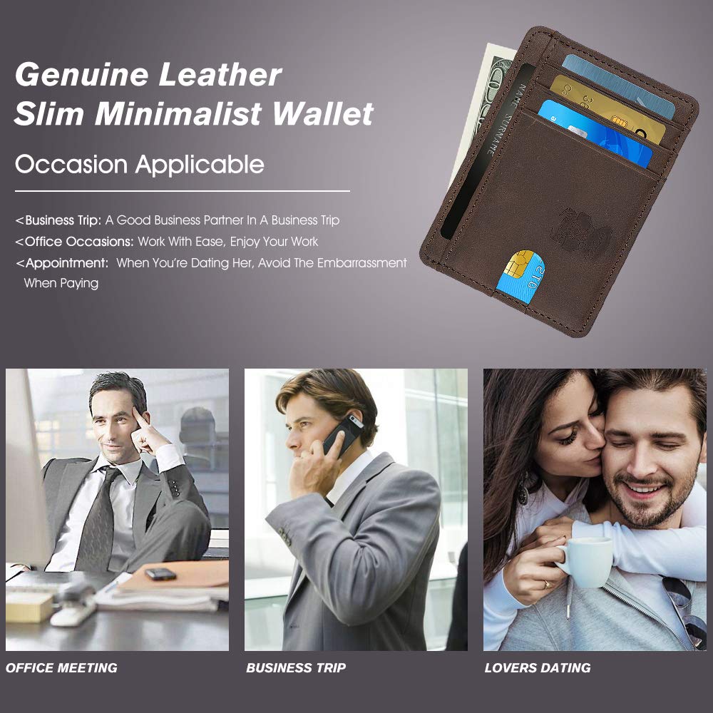 Mens Money Clip Wallet Leather Slim Front Pocket Magnetic RFID Money Clip Wallet (brow without manget)