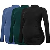 Smallshow Women's Maternity Shirts Crew Neck Long Sleeve Pregnancy Clothes Tops 3 Pack