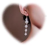 W WEILIRIAN Bohemian Pearl Drop Earrings Long Pearl Dangle Earrings Gold Pearl Hook Earrings Crystal Pearl Earrings Wedding Dangle Earrings Jewelry for Women and Girls Gifts