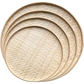 Healifty Bamboo Woven Storage Tray 10.23 Inch Round Decorative Basket for Kitchen Organization Fruit Vegetable Serving and Diy Painting Craft