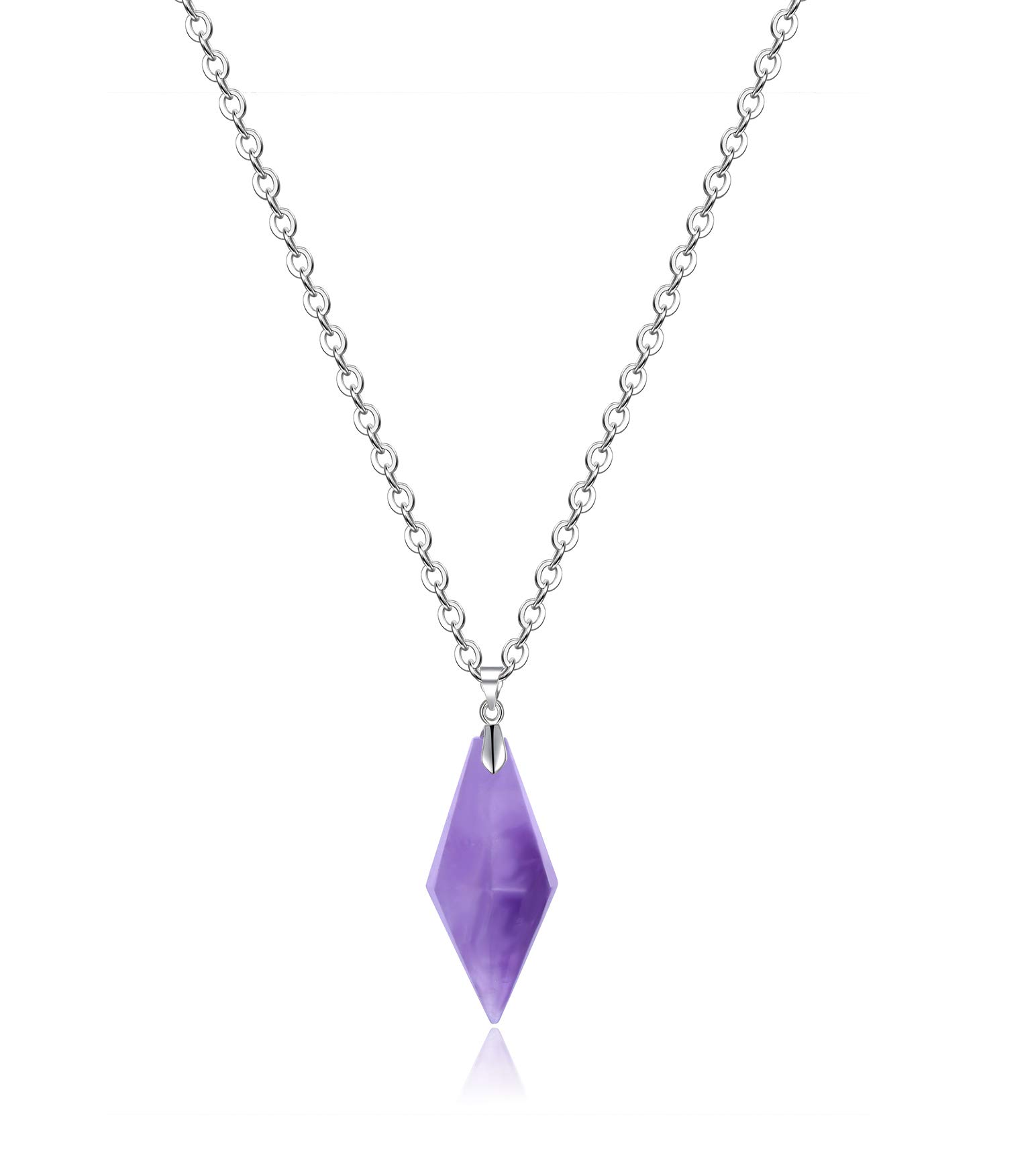 Thajaling 12 Facet Reiki Beautiful Crystal Pendant Necklace Healing Amethyst Pendulum Necklaces for Divination Balancing Pointed Pendant for Women