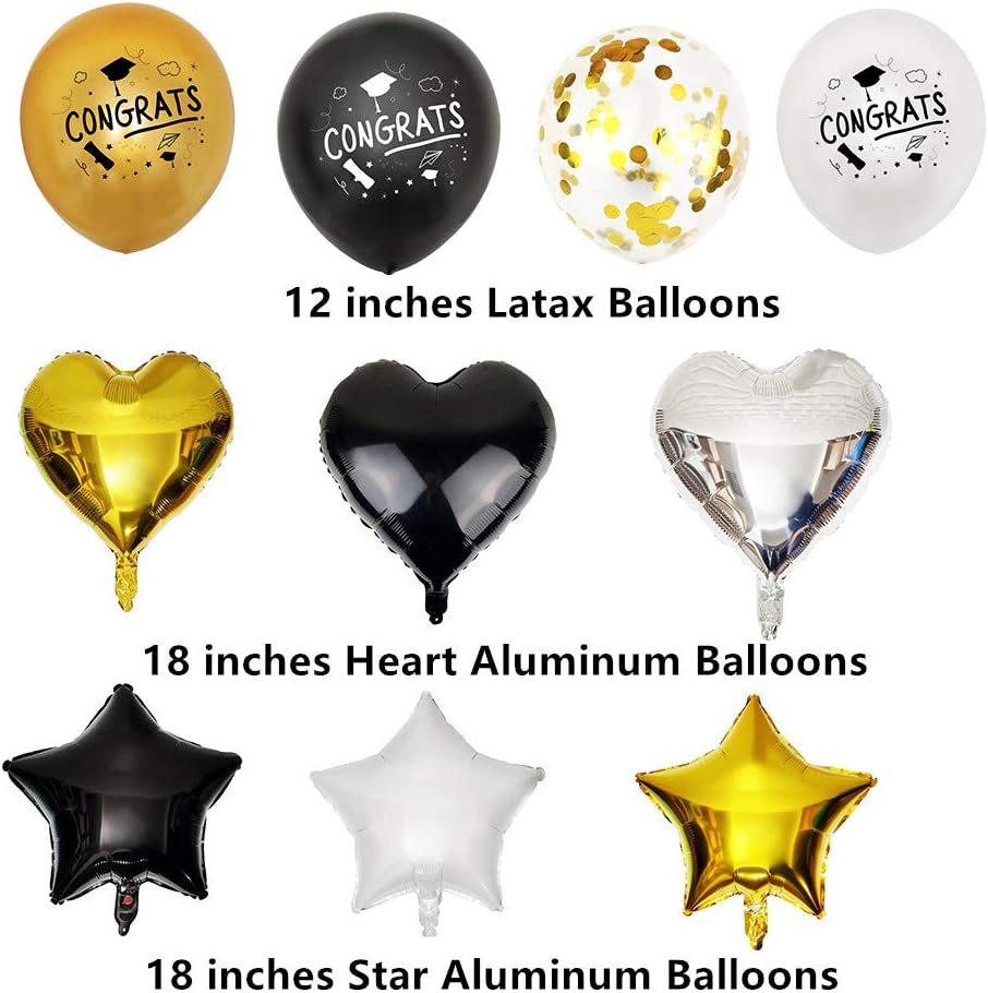 2020 Graduation decorations 53pcs set graduation Baloons-graduation Banner-graduation Hanging Swirls Strings-Black Gold Tissue Paper Pom Poms for Wedding,Graduation Party Supplies 2020: Toys & Games