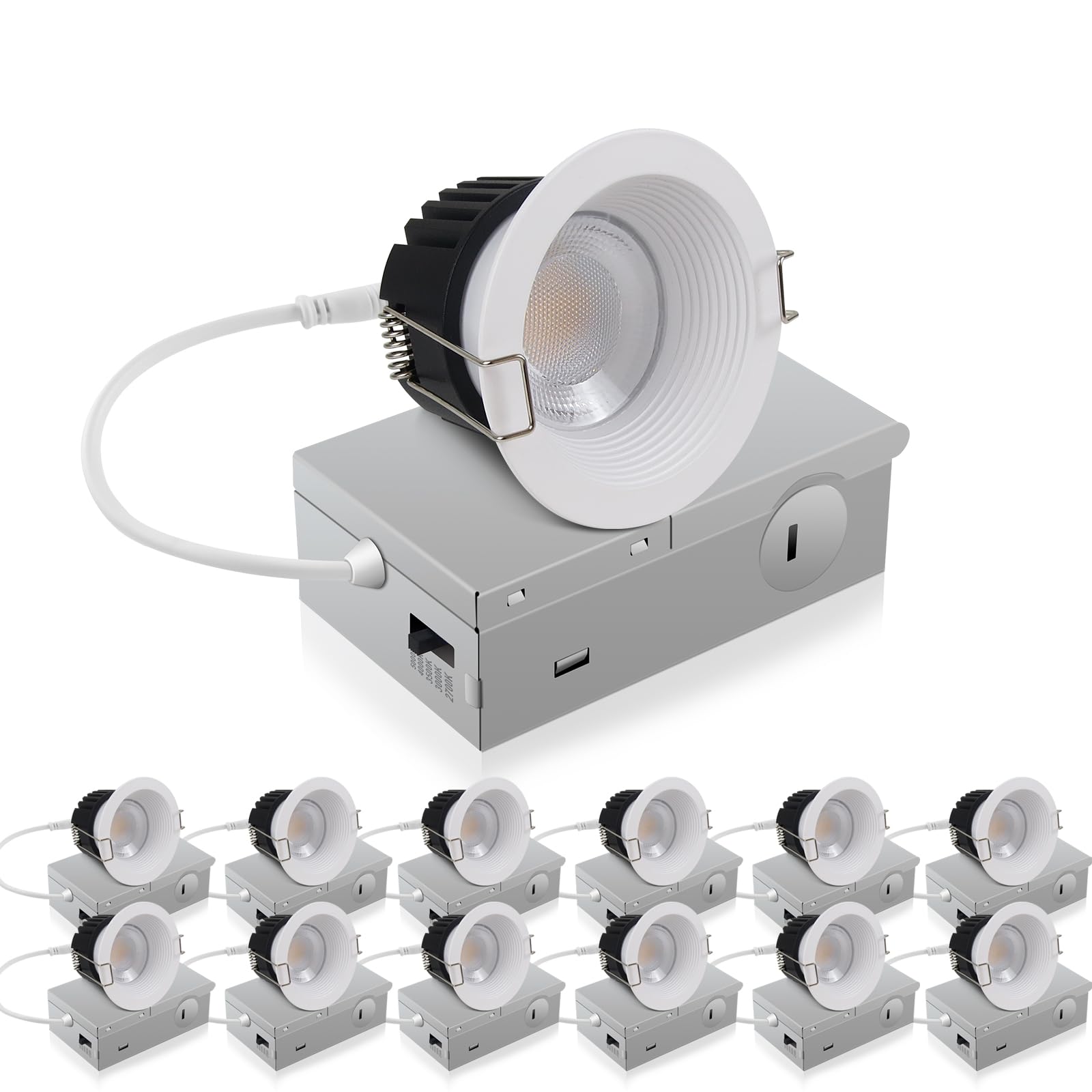 Photo 1 of Adetu 3 Inch 5CCT Anti-Glare LED Downlight with Junction Box, 2700K/3000K/4000K/5000K Selectable, CRI90+, 12W COB, 1160LM, IP65 Waterproof, Dimmable-ETL and Energy Star Certified (White,12 Pack)