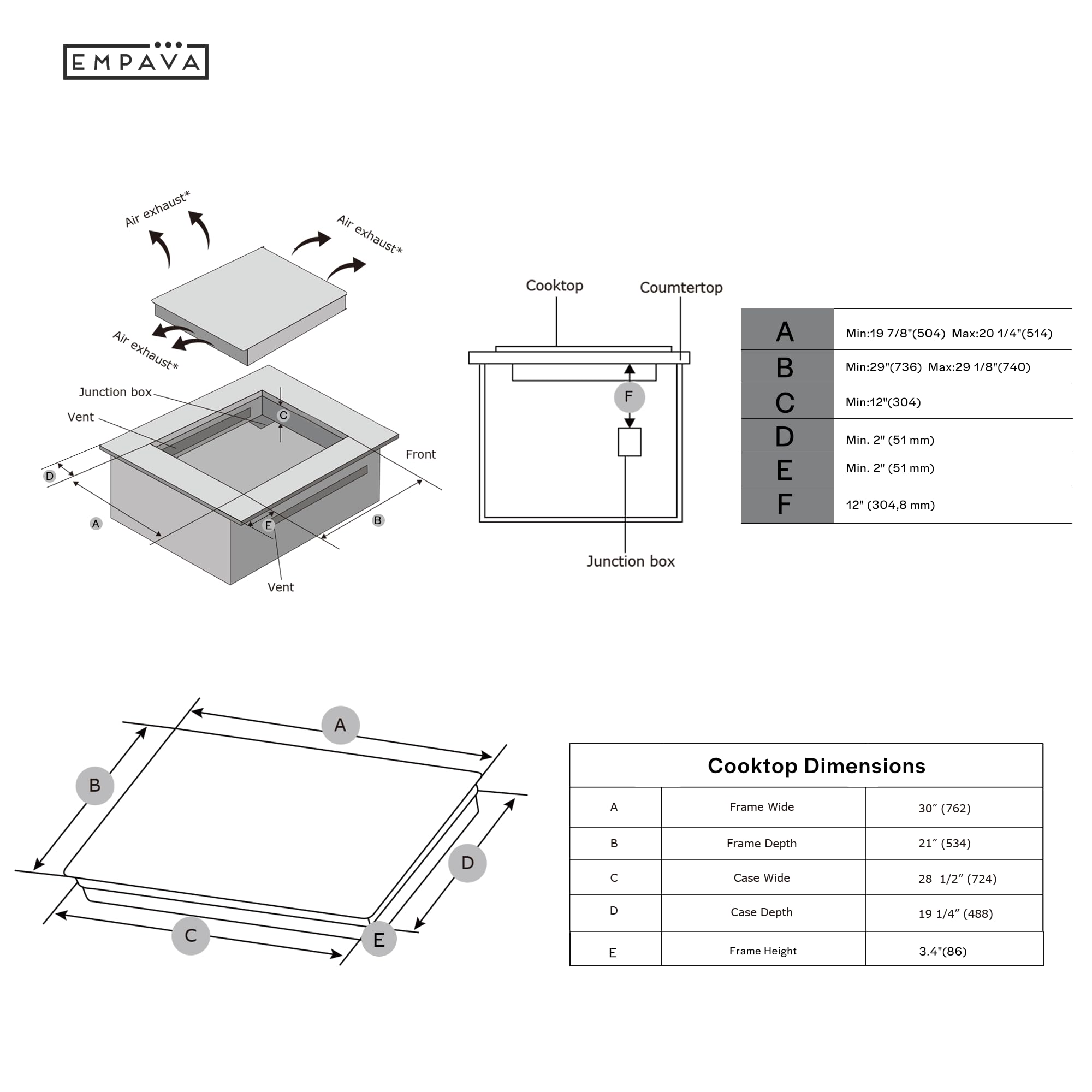 Empava 30 Inch Built-in Induction Cooktop 4 Burner, Bridge-SYNC, Auto RapidHeat 3 Preset Modes, Pan Sensor, Hardwired 208~240V, 40A, Black Vitro Ceramic Glass