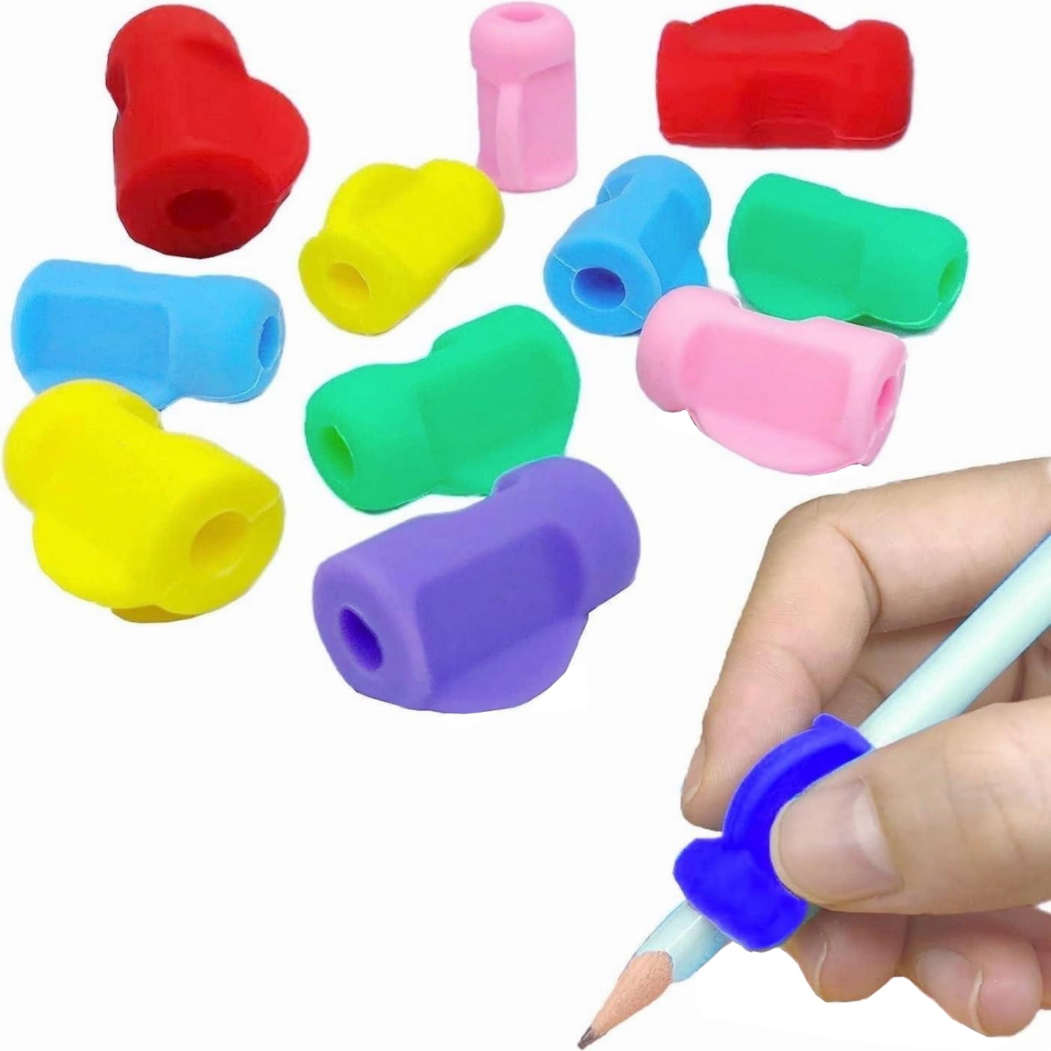 Jingleer 10pcs Pencil Grips for Children, Writing Aid Grip for Kids, Silicone Ergonomic Finger Handwriting Holder