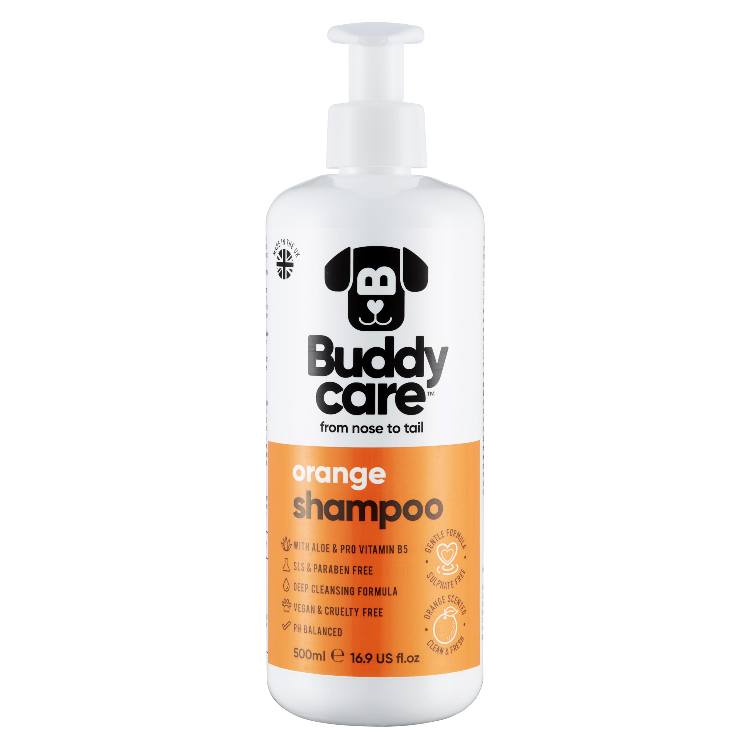Orange Dog Shampoo by Buddycare | Deep Cleansing Shampoo for Dogs | Orange Scented | With Aloe Vera and Pro Vitamin B5 (500ml)