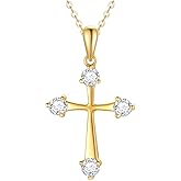 Yafeeso 14K Gold Cross Necklace for Women, Solid Classic Faith Cross Pendant Necklace Moissanite Necklace Anniversary Mothers Day Jewelry Gifts for Her,16+2 Inch