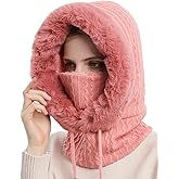 Winter Hats for Women One Piece Slouchy Beanie Scarf Mask Warm Faux Fur Hooded Balaclava Pullover Knitted Cap