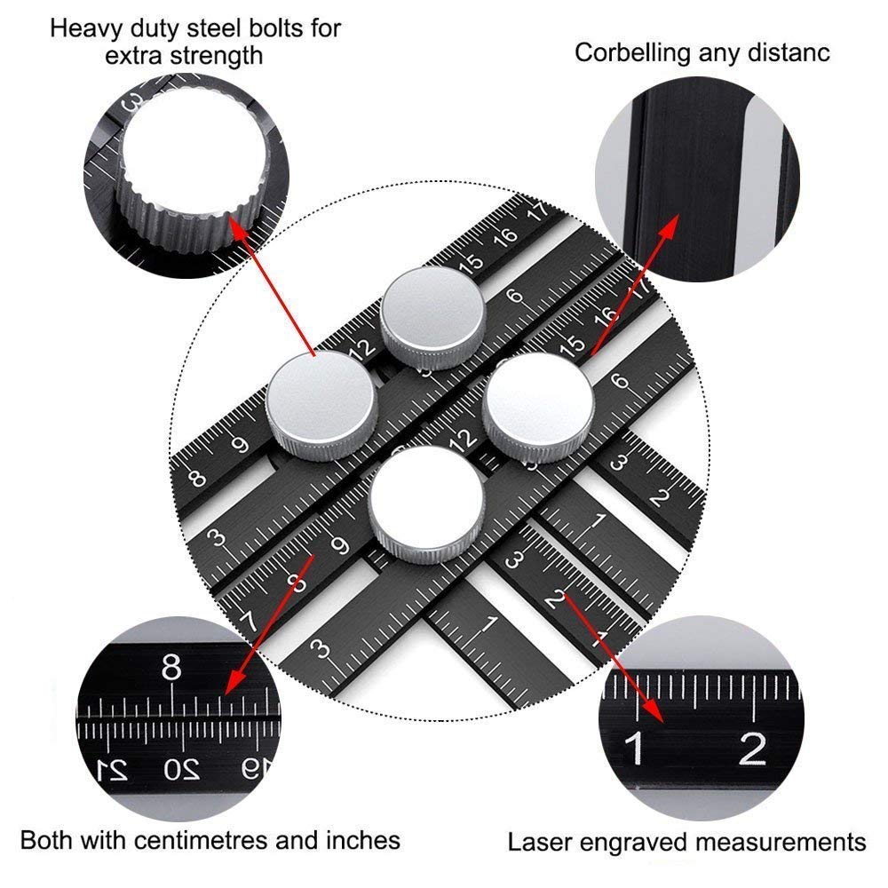 Template Tool Ruler RE2LS - Premium Aluminum Alloy four folding ultra nook, multi angle measurement tool for Handymen, DIY-ers