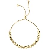 Zeyicher Adjustable Gold Beaded Bracelet, Box Chain, Pull String Closure