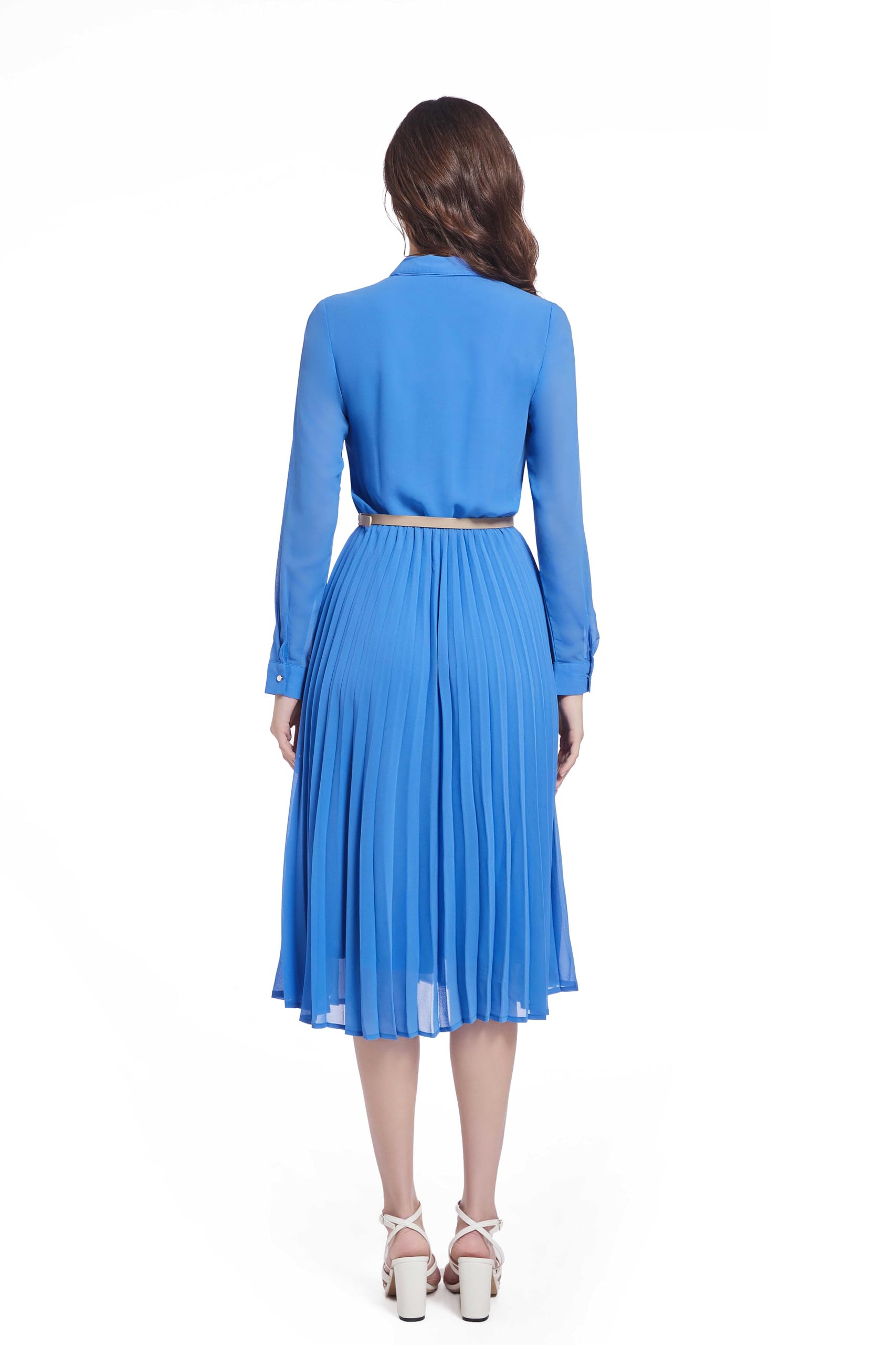Condition photo showing New/Like New for abletree pleated work dress for women long sleeve midi collared dresses for office business casual c