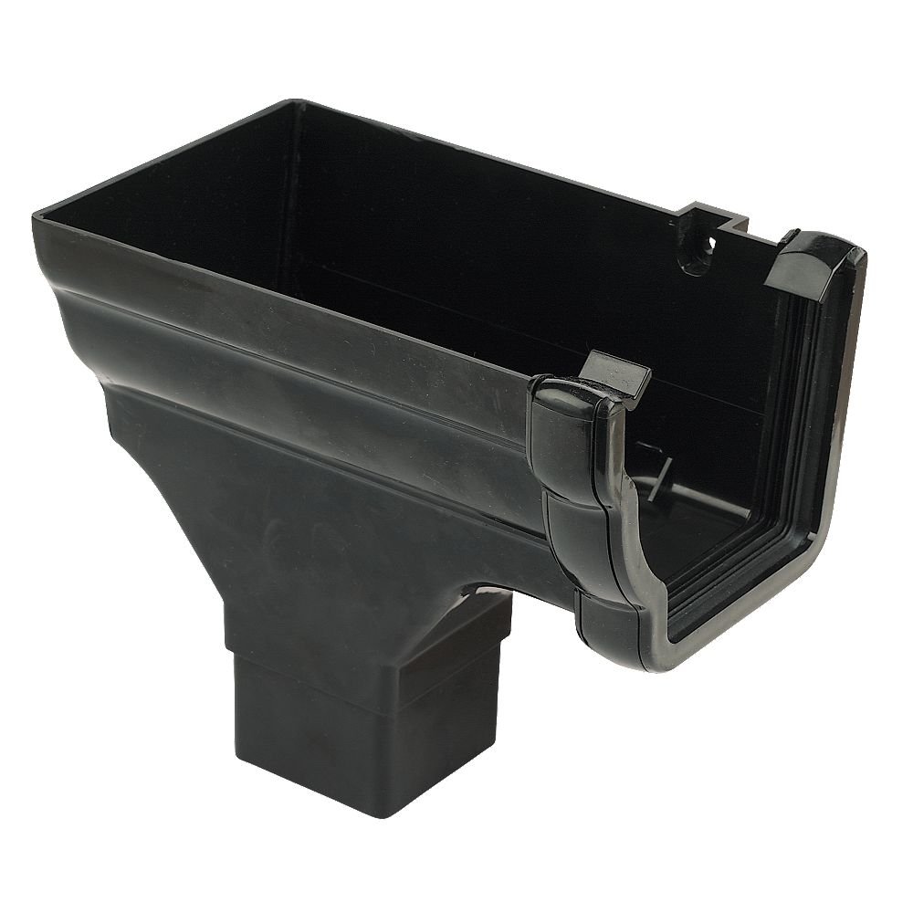 FLOPLAST Stopend Outlet - RON2 65mm Square L/H for 110mm Niagara OGEE system (BLACK)