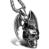 bahamut Mens Skull Dragon Cross Pendant Necklace for Men Silver Cool Goth Accessory Jewelry with Stainless Steel Chain