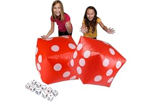 DELPHINUS 11.8" Jumbo Inflatable Dice, 2pack Outdoor Fun Giant Inflatable Dice Set and 12mm 10pcs Dice for Indoor and Outdoor Broad Game, Ludo and Pool Party (Red)