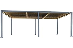 PURPLE LEAF Louvered Pergola 92KS 11.5' x 20.5' with LED Strip Lights Aluminum Modern Outdoor Pergola with Adjustable Louvered Roof for Patio Deck Garden Yard Gray