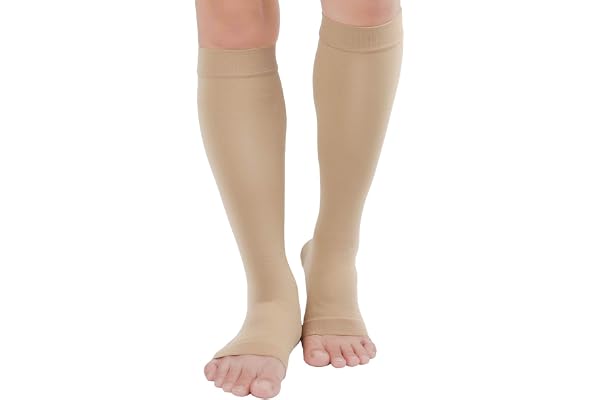 TOFLY® Compression Stockings (Pair), Firm Support 20-30mmHg, Opaque, Unisex, Open Toe Knee High Compression Socks for Varicos