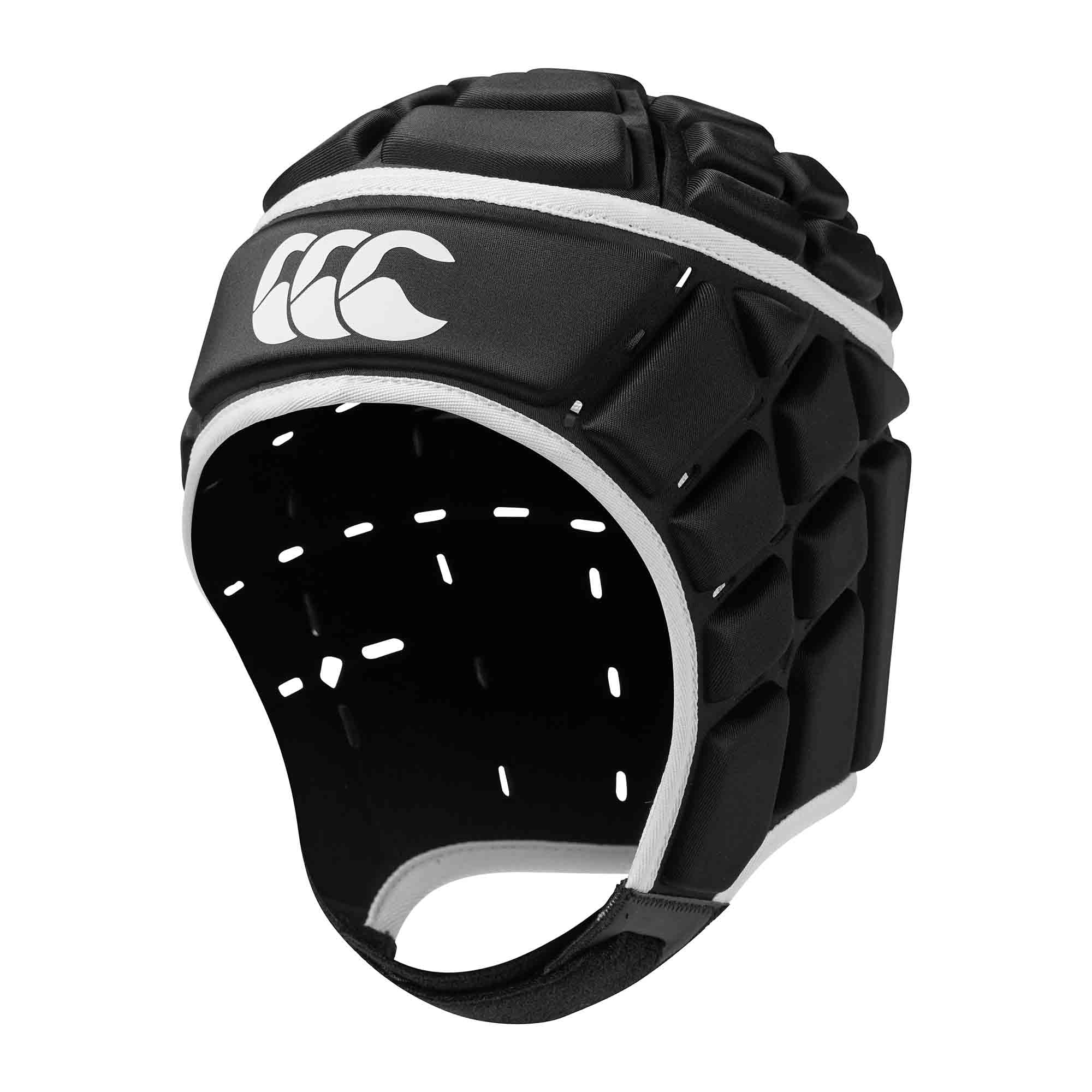 Canterbury Adult Unisex Rugby Core Headguard | 360 Coverage | Soft-Edged Chin Strap | Designed Holes Aid Ventilation | Foam Padding Headguard, Black, XL
