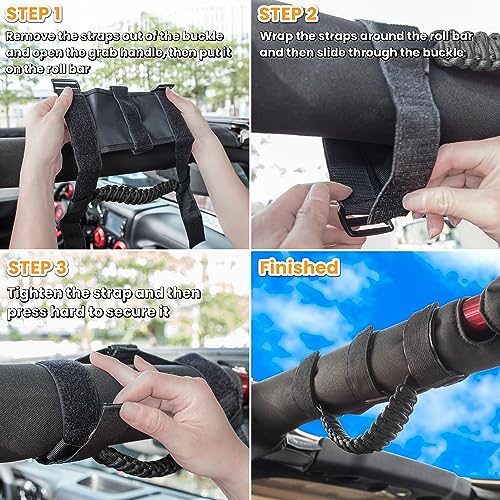 4-Piece Roll Bar Grab Handles For Jeep Wrangler (YJ, TJ, JK, JL, Gladiator JT) - Red Nylon Paracord Grips 9 thumbnail image