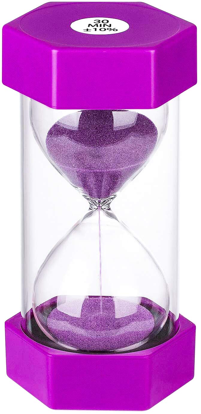 Photo 1 of Sand Hourglass Timer 30 Minute: Plastic Sand Clock 30 Minutes, Small Purple Sand Watch 30 Min, Hour Glass Colorful Sandglass Timer for Kids, Games, Classroom, Kitchen, Decorative