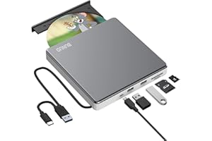External CD/DVD Drive for Laptop, USB C DVD/CD Burner Reader with 2 USB & SD/TF Slots, External DVD Player for Laptop Mac Win